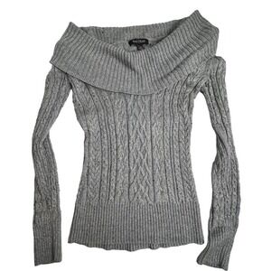 White House Black Market Silver Gray Cable‎ Knit Cowl Neck Sweater Size S